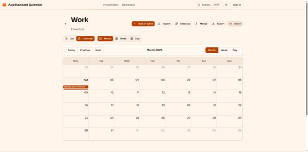 Vue calendrier mensuel avec événements