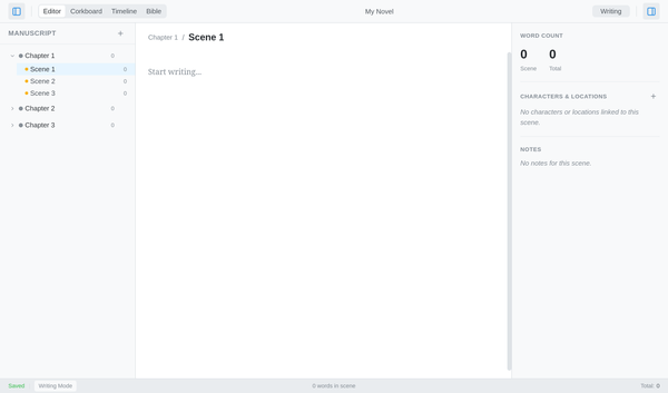 Éditeur de manuscrit avec panneau d'organisation