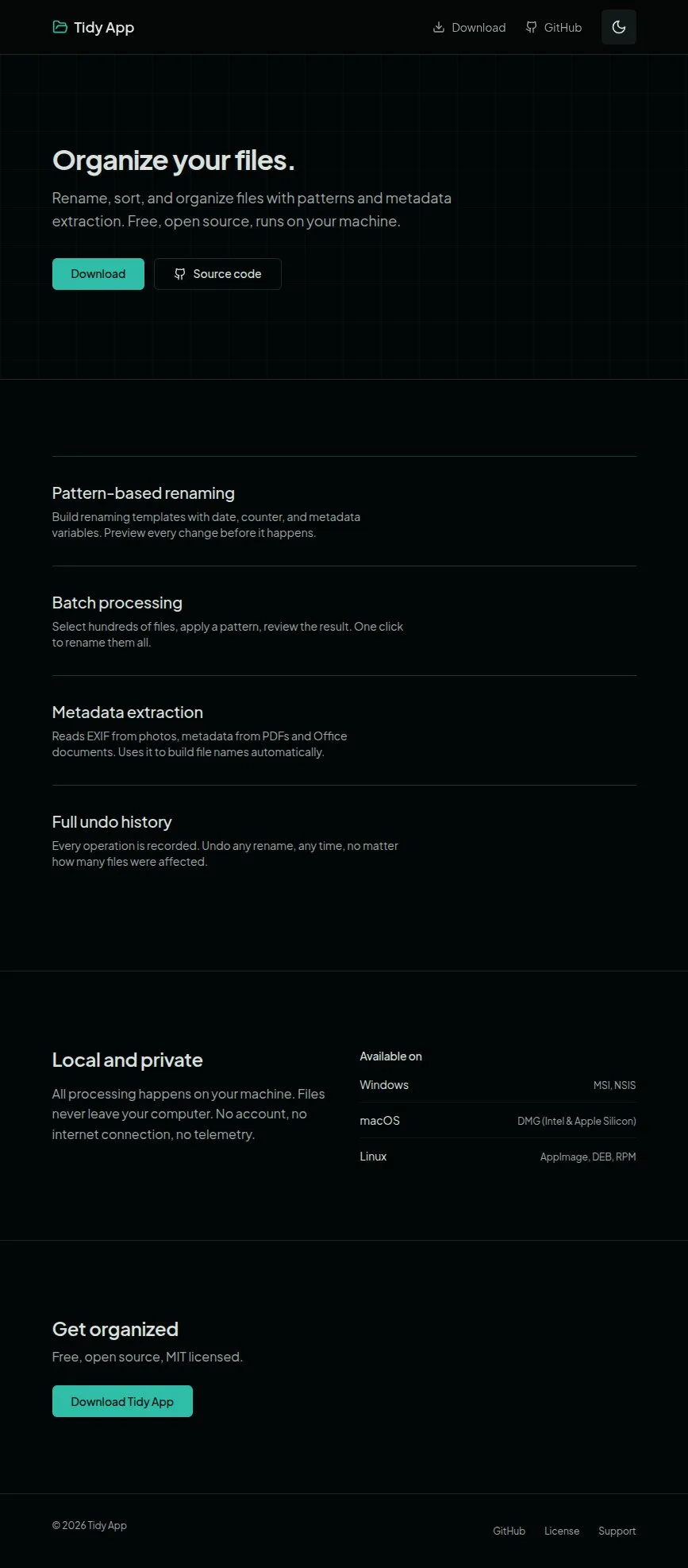 Aperçu du projet Tidy App