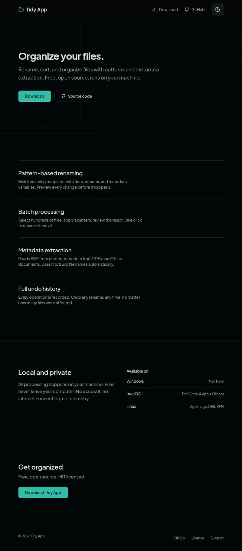 Aperçu du projet Tidy App