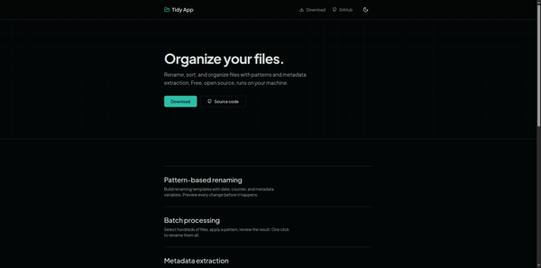 Page vitrine Tidy App — Organize your files