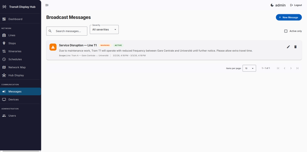 Messages d'alerte avec niveaux de sévérité et portées